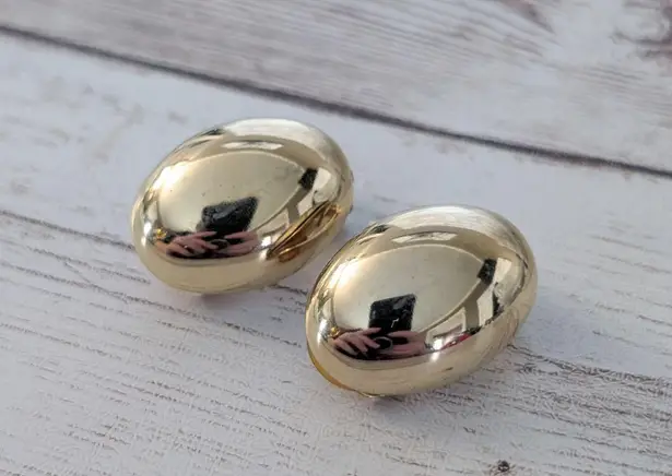 Vintage Clip On Earrings Mirrored Gold Tone Oval 7/8"
