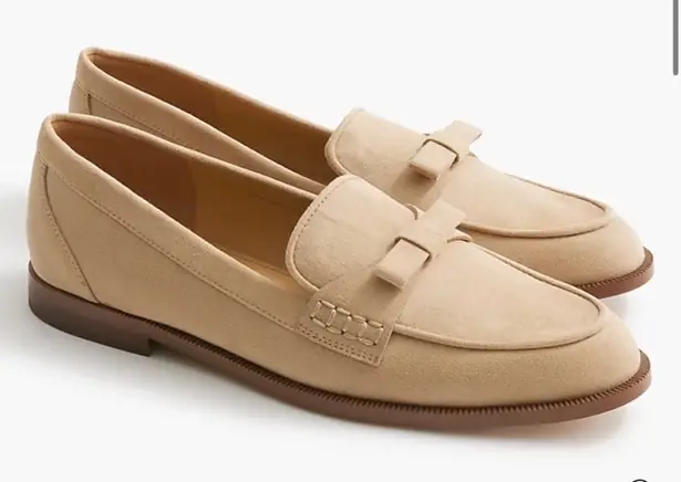 J.Crew  factory light khaki tan Sueded bow loafers size 7 - Image 1