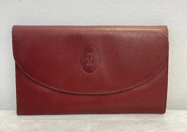 Cartier Must De Vintage Bordeaux Tri-fold Kisslock Leather Wallet - Preowned