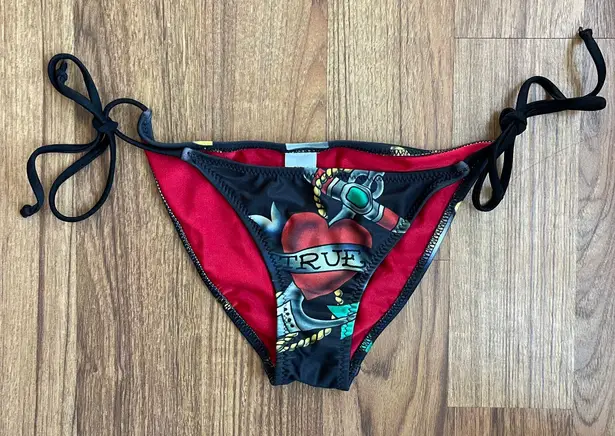 Ed Hardy Vintage Y2K Rare Red Black True Love String Triangle Edgy Bikini Set