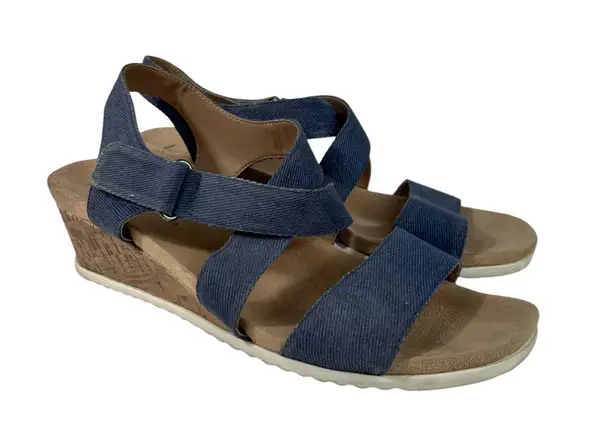 Life Stride Velocity 2.0 Blue Strappy Comfort Cork Wedge Platform Sandals