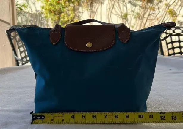 Longchamp  teal “Le Pilage” canvas tote bag serial number 1133332