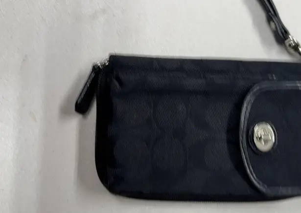 Coach  Black Wristlet Wallet Credit Card Leather Canvas Signature Print Vintage - Image 4