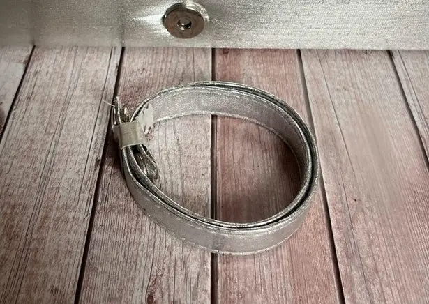 Silver Satin clutch with 2 detachable handles and rhinestone decor