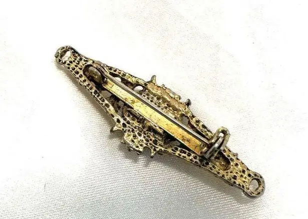 Vintage Blue  pearl gold tone bar brooch