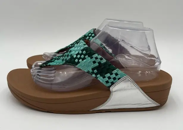 FitFlop Lulu Silky Weave Green Wedge Thong Sandals Women’s size 10 Comfort