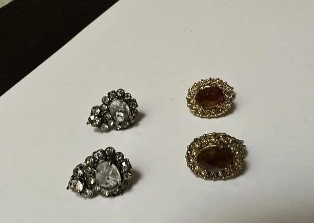 Monet Lot Of 2 Rhinestone Vintage - Modern Clip On Earrings 1 Signed  1 LC