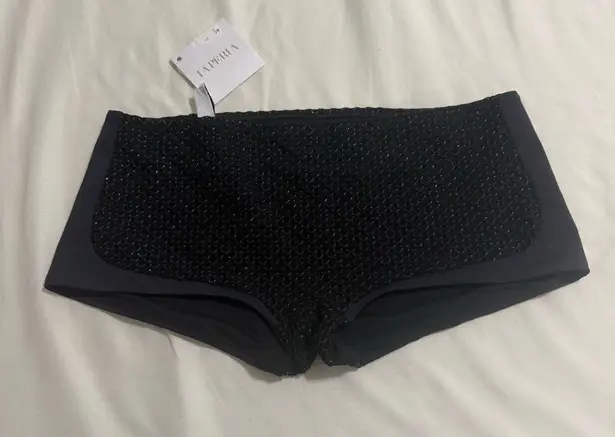 La Perla NWT Navy Blue sparkly boy-shorts Swim briefs silver accents/fr38
