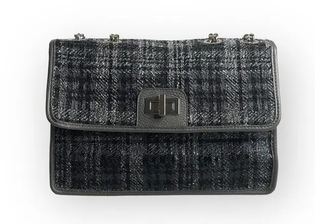 Artisan: new Alma Tonutti ✽ Tweed Turnlock Hardware Flap Bag ✽ Silver Chain ✽ Black
