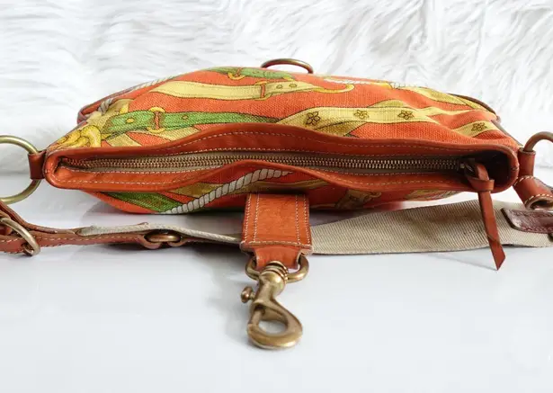 Miu Miu Vintage Orange Buckled Patterned Canvas Leather Shoulder Bag Y2K 90s