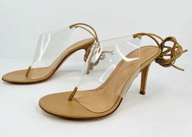 Gianvito Rossi Plexi PVC Leather Thong Heel Wraparound Sandals Size EU 36.5