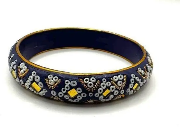 Blue beaded Indian mirrored bangle bracelet