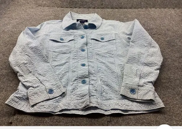 QVC Denim & Co. Light Blue & White Striped Seersucker Jacket | Women’s Sz XL