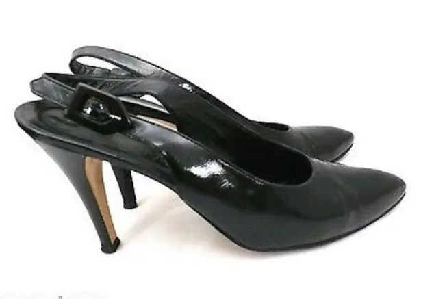 Authentic YSL Slingback Black Patent Leather High Heels Shoes 9.5 N Original Box