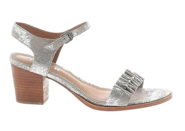 Trask Silver Metallic Sandals Heels Bead Detail Ankle Strap Size 9.5 NWOB NEW