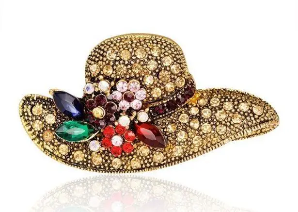 Women's Pearl Rhinestones Flower Hat Brooch Pin Gold