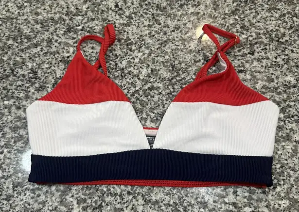 Beach Riot Bikini Top Womens Large Red White Blue Ribbed Triangle Adjustable - Image 1