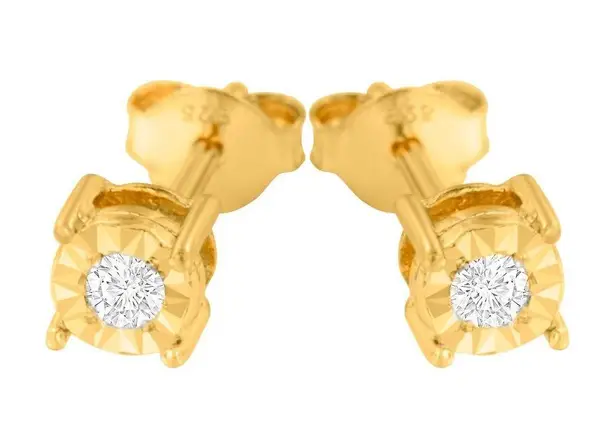 10K Yellow Gold Plated .925 Sterling Silver Round Diamond Stud Earrings