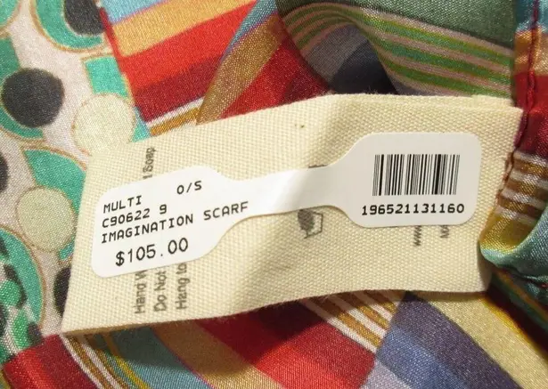 Johnny Was NWT Imagination Scarf in Multi Black Parrot Patchwork Silk Tassel