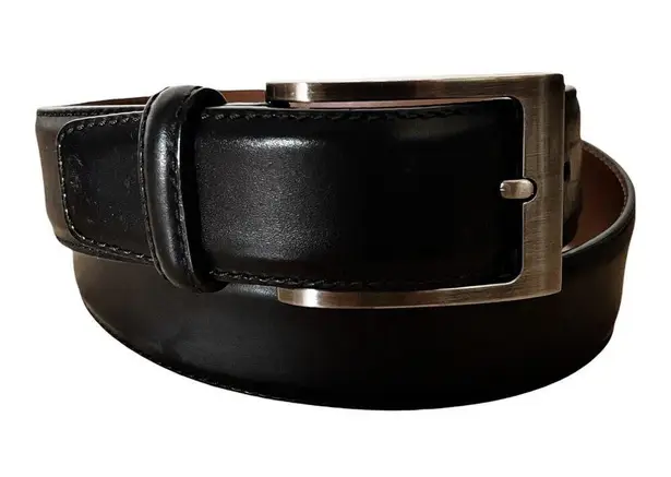 MAGNANNI Square Genuine Leather Belt Black Spain Silver Buckle Style 1278 Sz 32