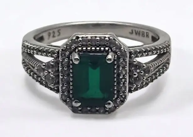 Renaissance Jewelry Lab Created Emerald & White Sapphire Sterling Silver Ring Green