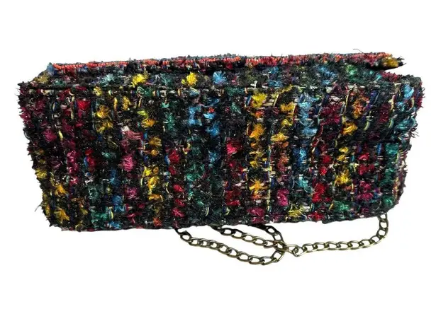 America & Beyond Tweed and Bead Beaded Shoulder Bag Clutch Crossbody Black