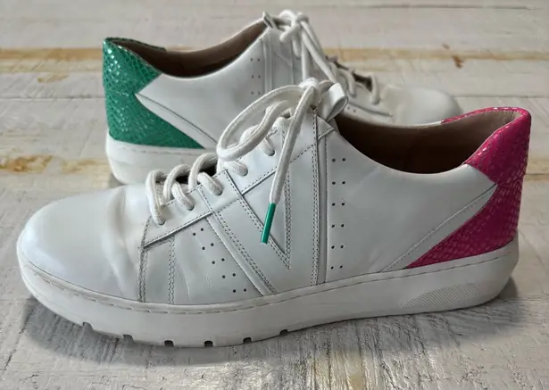 Vionic Simasa White Leather Sneakers Women’s size 11 Pink Green Snakeskin Trim