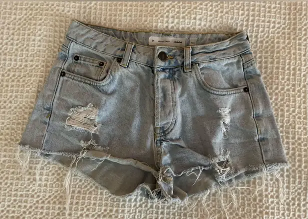 SUBDUED Vintage Crop Distressed Light Wash Denim Shorts Y2K Skater Size 26 Blue