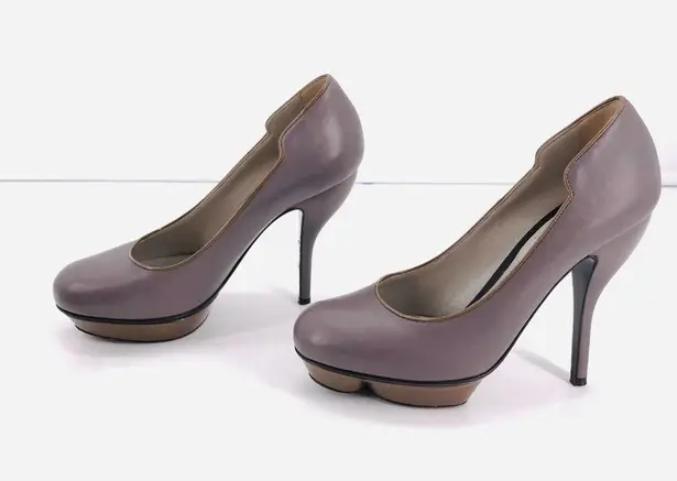 Nina Ricci Leather Structured Heel Platform Pump Slate Grey & Brown Size 6.5 (6)