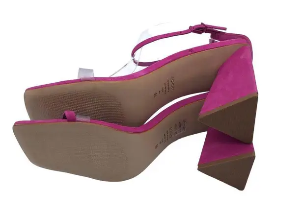 Schutz Avva Fuchsia Block Heel Sandals With Clear Straps Toe Strap Size 10