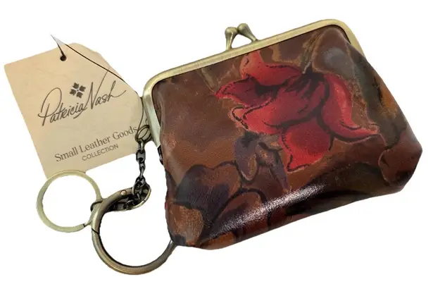 Patricia Nash Borse Large Sienna Sunset Leather Kiss Lock Coin Wallet NWT