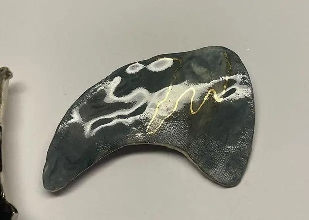 Lot Of 2 Hand Made Ceramic Brooch Pins Hand Painted