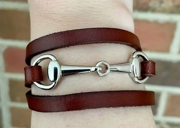 Snaffle Bit Wrap Bracelet with Brown Genuine Leather
