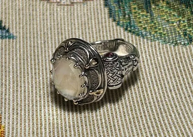 Konstantino Sterling Silver & 18K Gold Mother of Pearl & Pink Tourmaline Ring Size 6