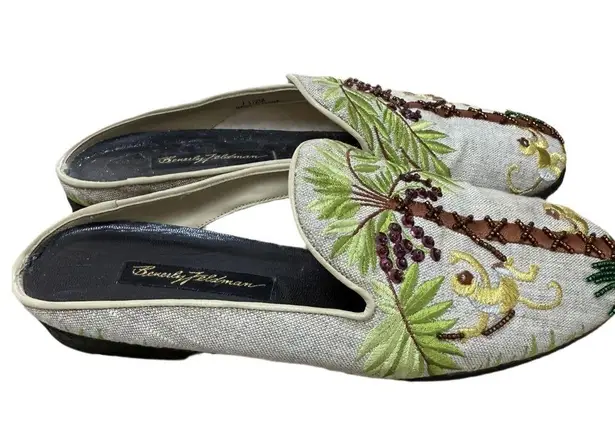 Beverly Feldman Beaded Monkey Palm Mules Vintage 7.5 M Women's Shoes Slide On