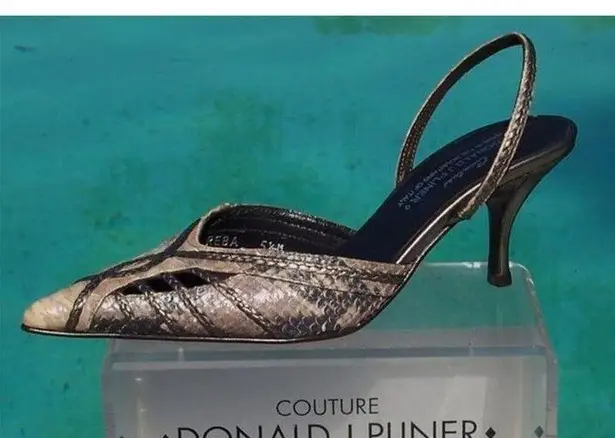 Donald Pliner Sand Black Hand Paint Leather Shoe Pointy Toe Sling Back NWT $265 Size 5.5