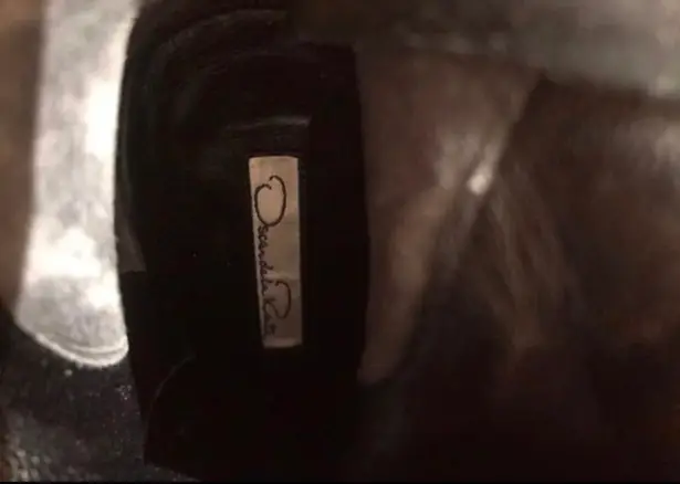 Oscar de la Renta Floral Print Suede Knee High Boots