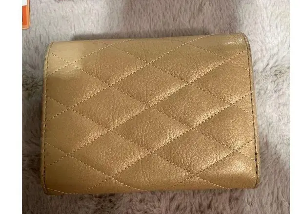 Lovcat Paris Women's Gold Leather Trifold Wallet with Heart Design