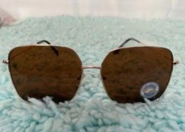 Square Brown & Gold Metal Frame Sunglasses Women NWOT