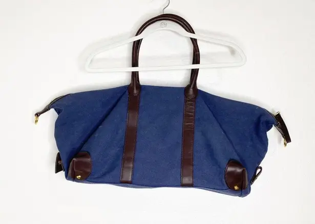 cuyana navy canvas leather weekender overnight bag Blue