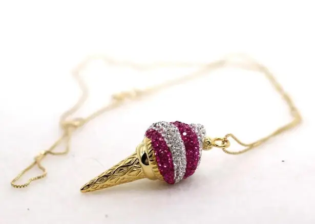 Simone I. Smith Sterling Pink Clear Crystal Ice Cream Cone Pendant Necklace $900