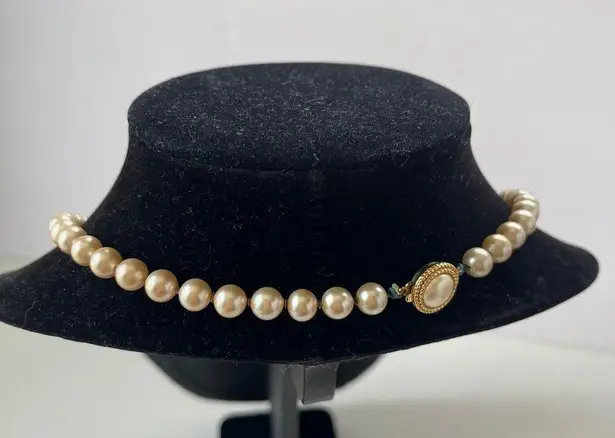 Trifari Vintage Crown Faux Pearl Necklace 22" Goldtone Hiddden Clasp Old Money