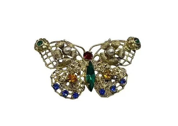 6 Piece Gold Tone Jewelry Lot Solitaire CZ Ring Necklace Butterfly Brooch Choker