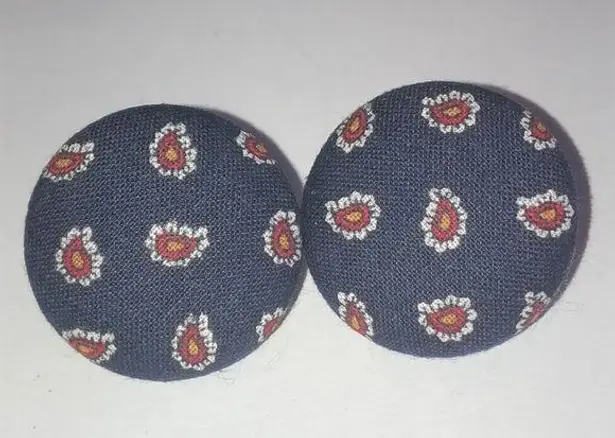 Navy Blue Fabric Button Earrings