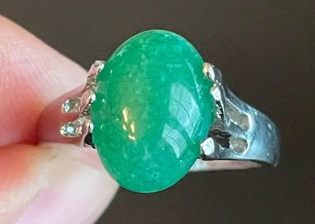 Green jade stone S925 silver ring size 10.5