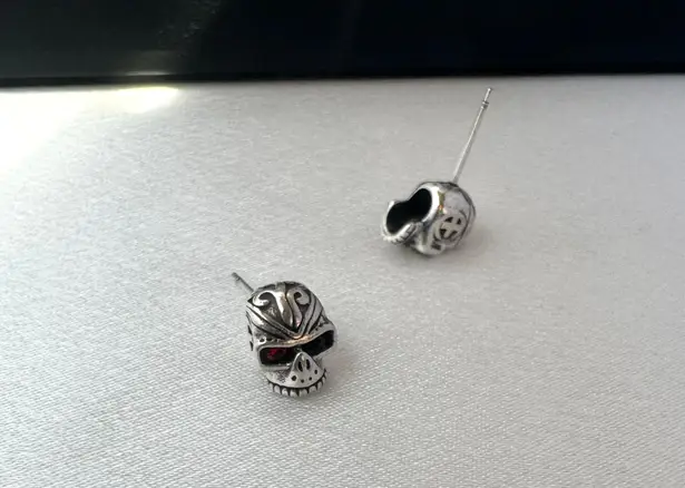 Skull Head Stud Earrings for Men Women Streetwear Punk Hip Hop Unisex Style Silver