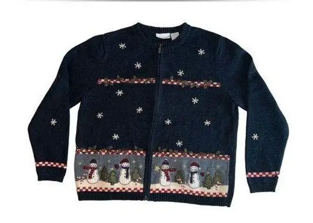 Croft & Barrow Ugly Christmas Sweater Vintage Large CROFT BARROW‎ Snowman  Blue Zip