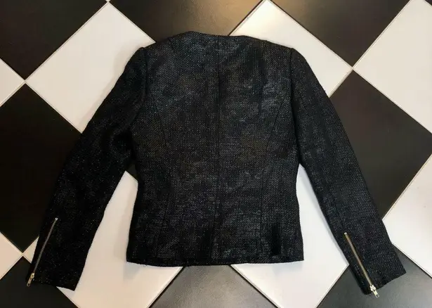 By Malene Birger Tweed Blazer Black Jacket Chic Metallic Gold Flecks Zip Front 8