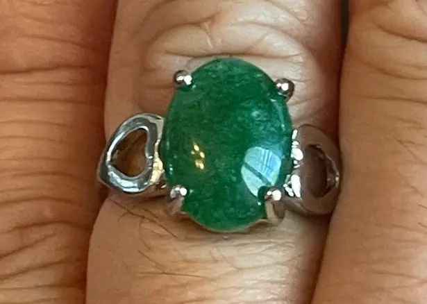Green jade silver heart ring size 8.75