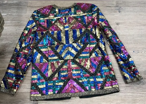 Laurence Kazar Vintage 1980's  Pink, Gold and Royal Blue Sequin Jacket